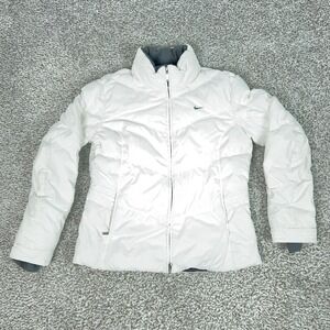 Nike Jacket Womens Large White Down Puffer Full Zip Insulated Winter Coat Swoosh